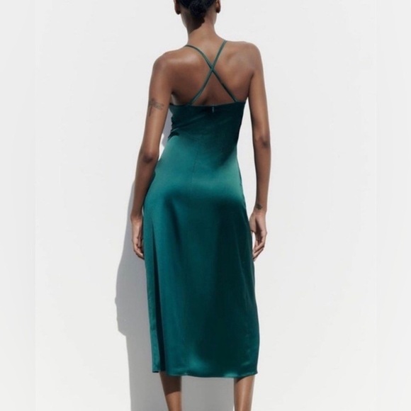 Zara Satin Slip Style Wrap Dress with Gold Chain Detailing on Straps - Picture 3 of 13